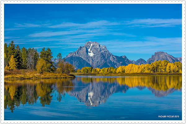 This is a photograph of Mt Moran and Ox Bow Bend in Grand Teton National Park